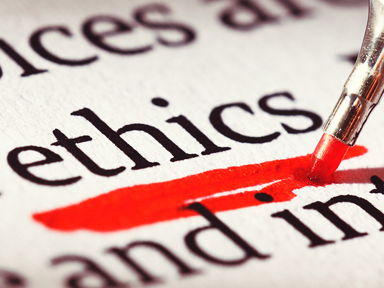 "ethics" unterstrichen im Text