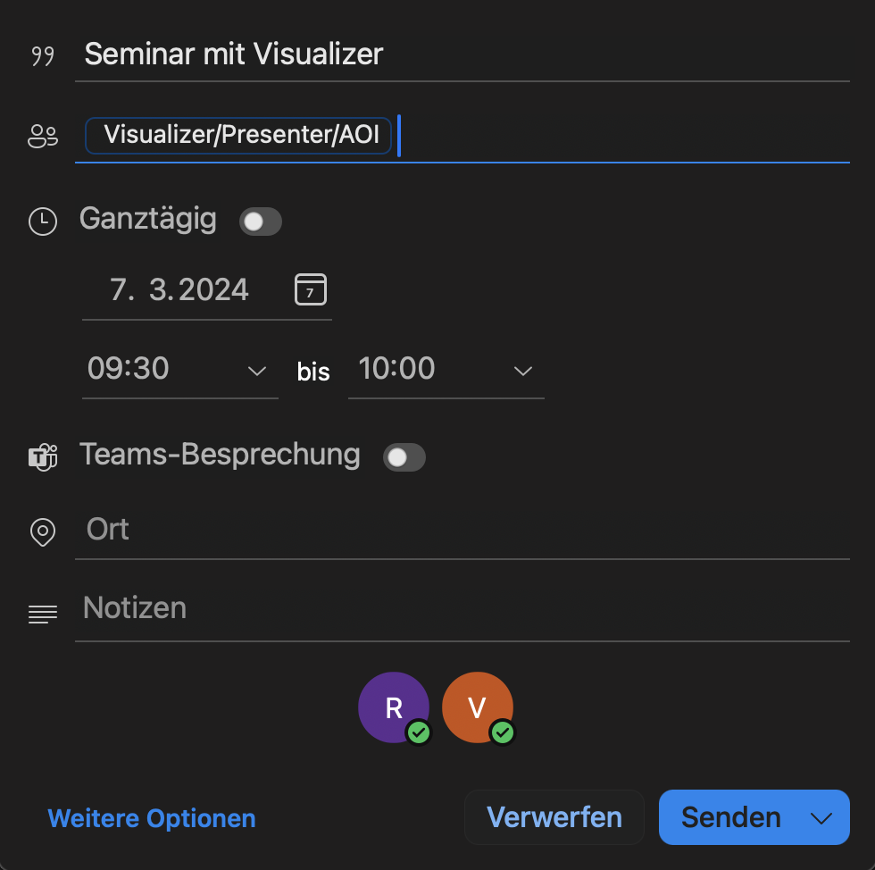 Visualizer via Outlook reservieren