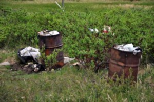 Trash gets burned, the remaining material is currently ‘stored’ in old fuel barrels (Photo: G. Schaepman-Strub, July 2013).