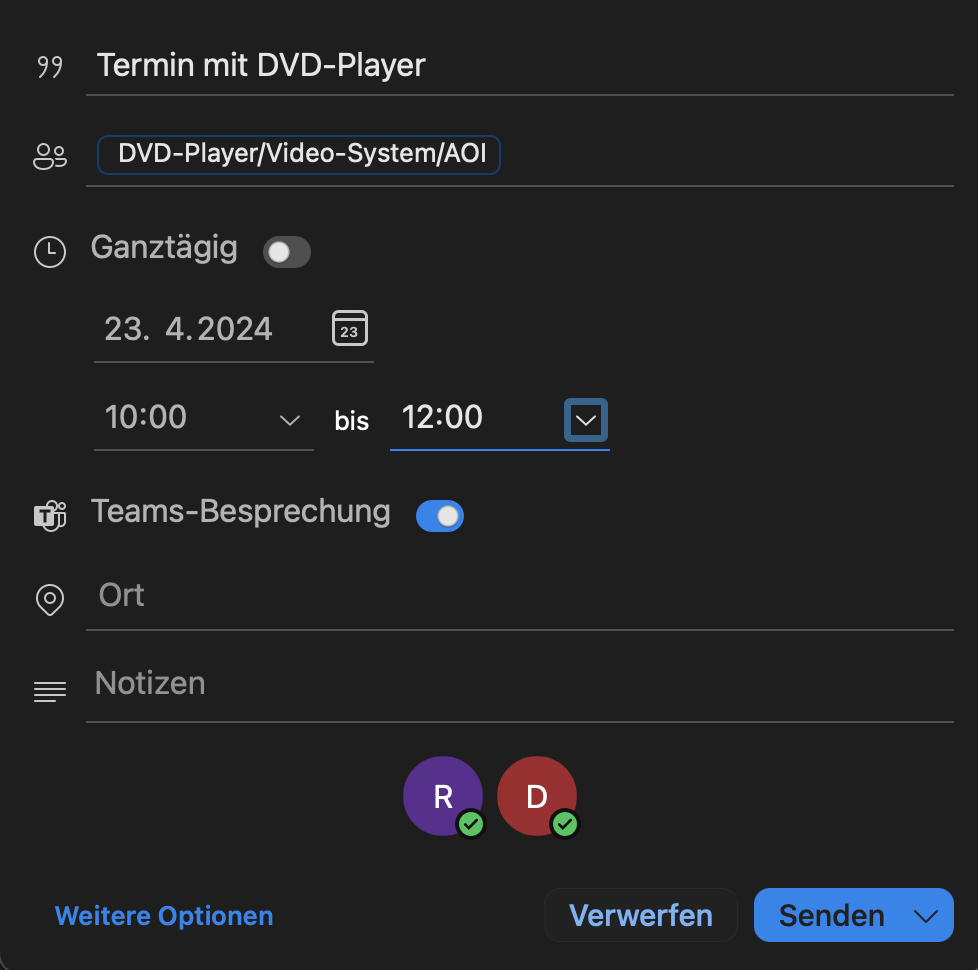 DVD-Player via Outlook reservieren