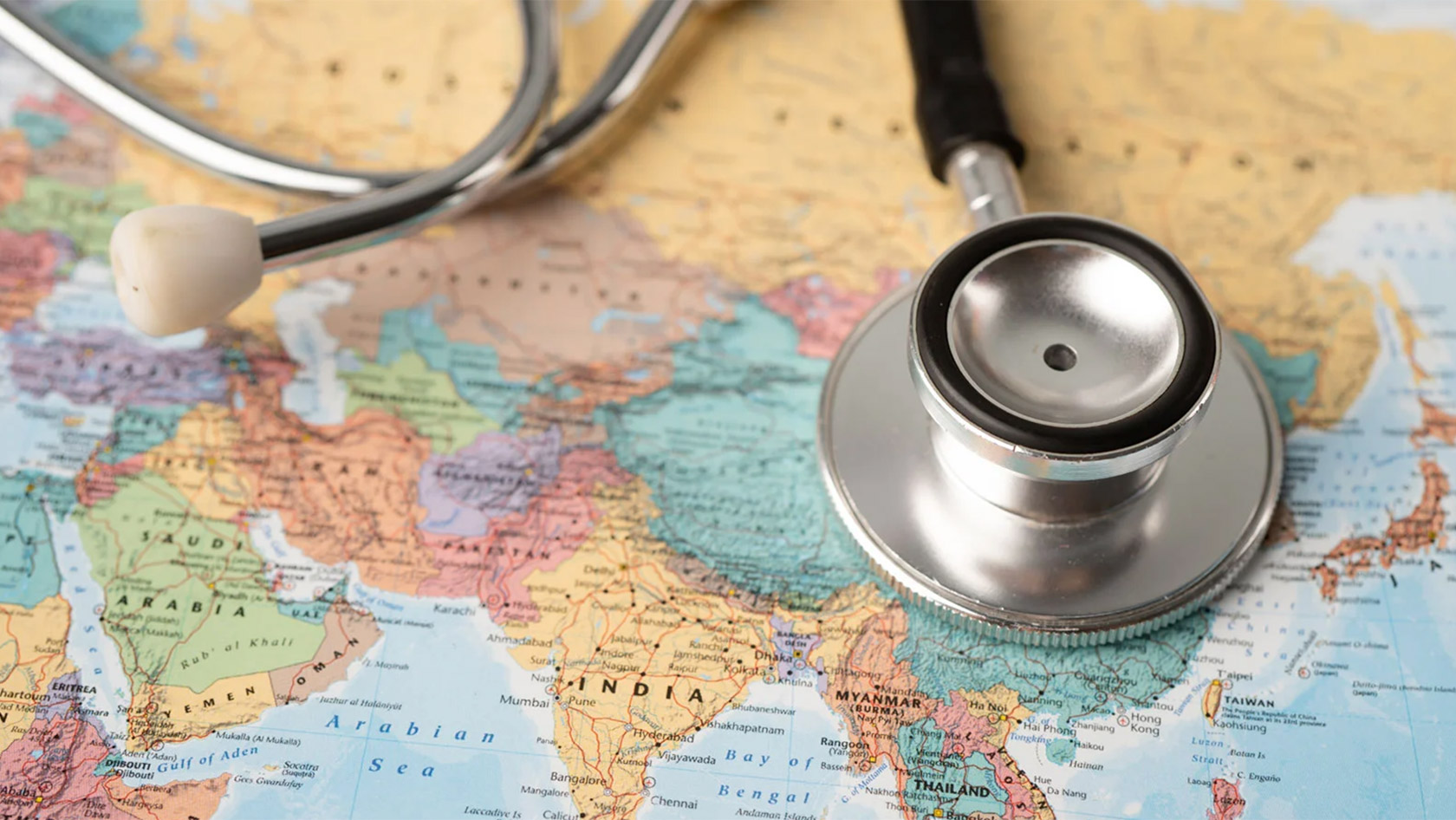 World map with stethoscope