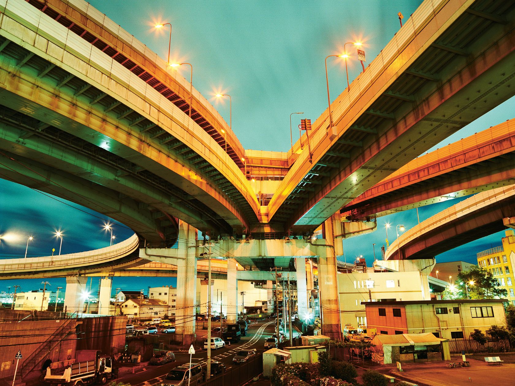 Grafik urbane Brücke im Abendlicht