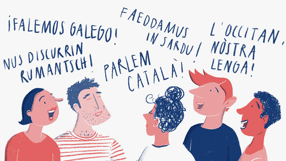 Menschen diskutieren in verschiedenen Sprachen (Zeichnung)
