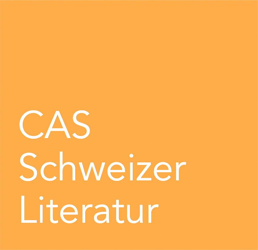 Das Bild zeigt auf orangem Grund den Text: CAS Schweizer Literatur
