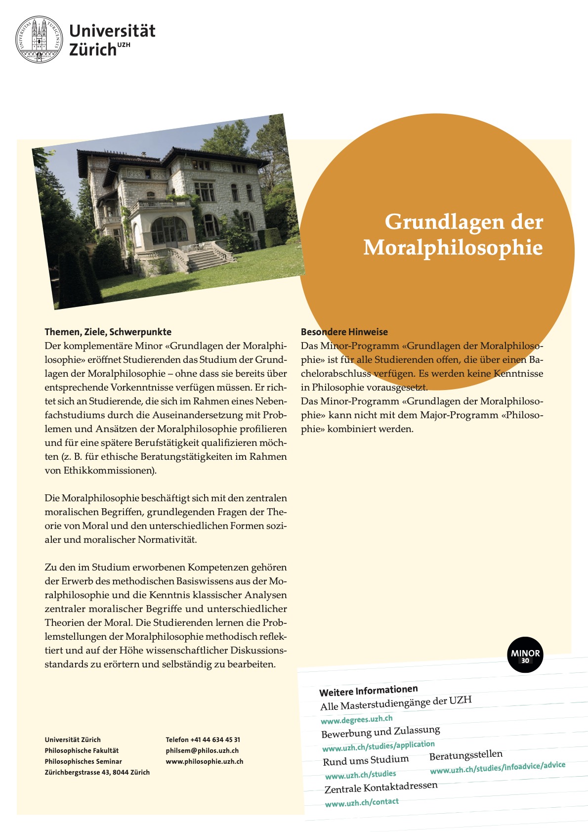 Flyer for prospective students for the Minor in the Foundations of Moral Philosophy (German only)