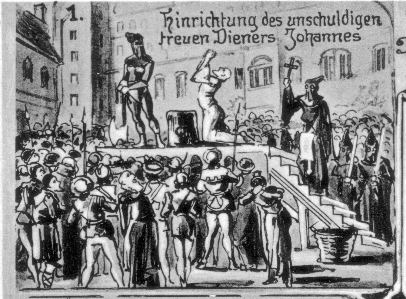 Hinrichtung des unschuldigen Dieners (Ausschnitt aus einer Postkarte des 19. Jahrhunderts)