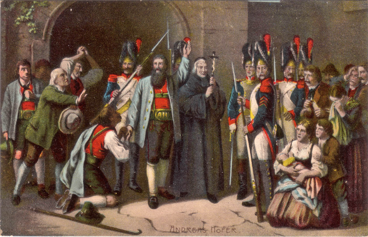 Hinrichtung von Andreas Hofer am 20. Februar 1810. — ›Correspondenzkarten‹ aus dem 19. Jahrhundert.