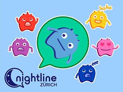Logo Nightline Zürich und Gefühl-Icons