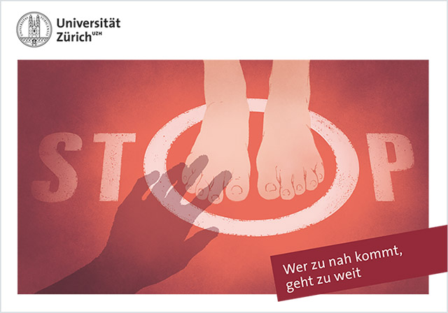 "Stop! Wer zu nah kommt, geht zu weit" (Cover Flyer)
