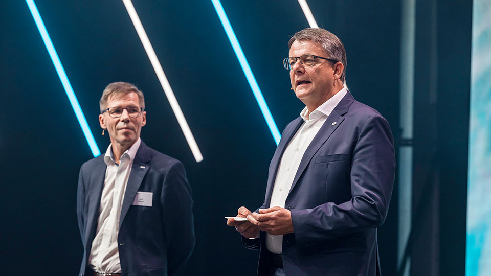 Michael Schaepman and ETH president Joel Mesot address the audience at the opening ceremony of Scientifica 23, 1 September 2023 (Photo: Alessandro della Bella)