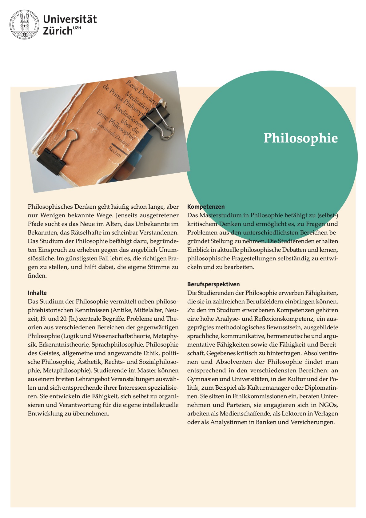 Faltblatt für Studieninteressierte Philosophie