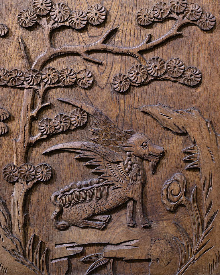 Wooden panel with auspicious motif