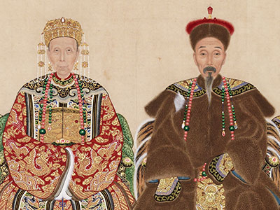 Detail of a scroll with ancestral portraits