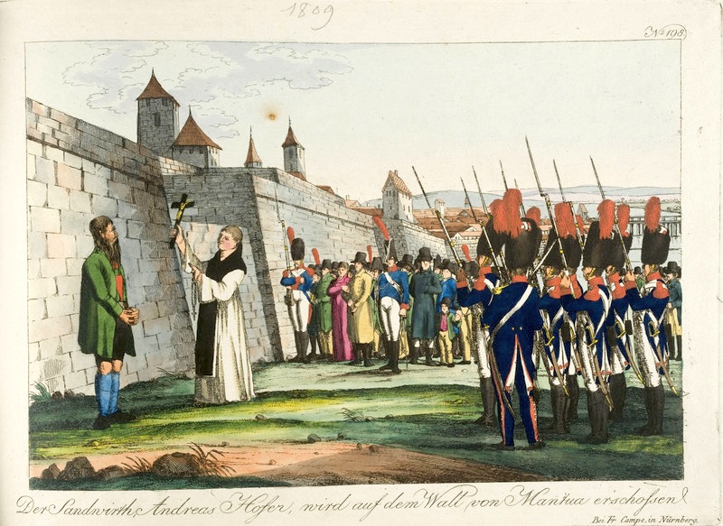 Hinrichtung von Andreas Hofer am 20. Februar 1810. — ›Correspondenzkarten‹ aus dem 19. Jahrhundert.