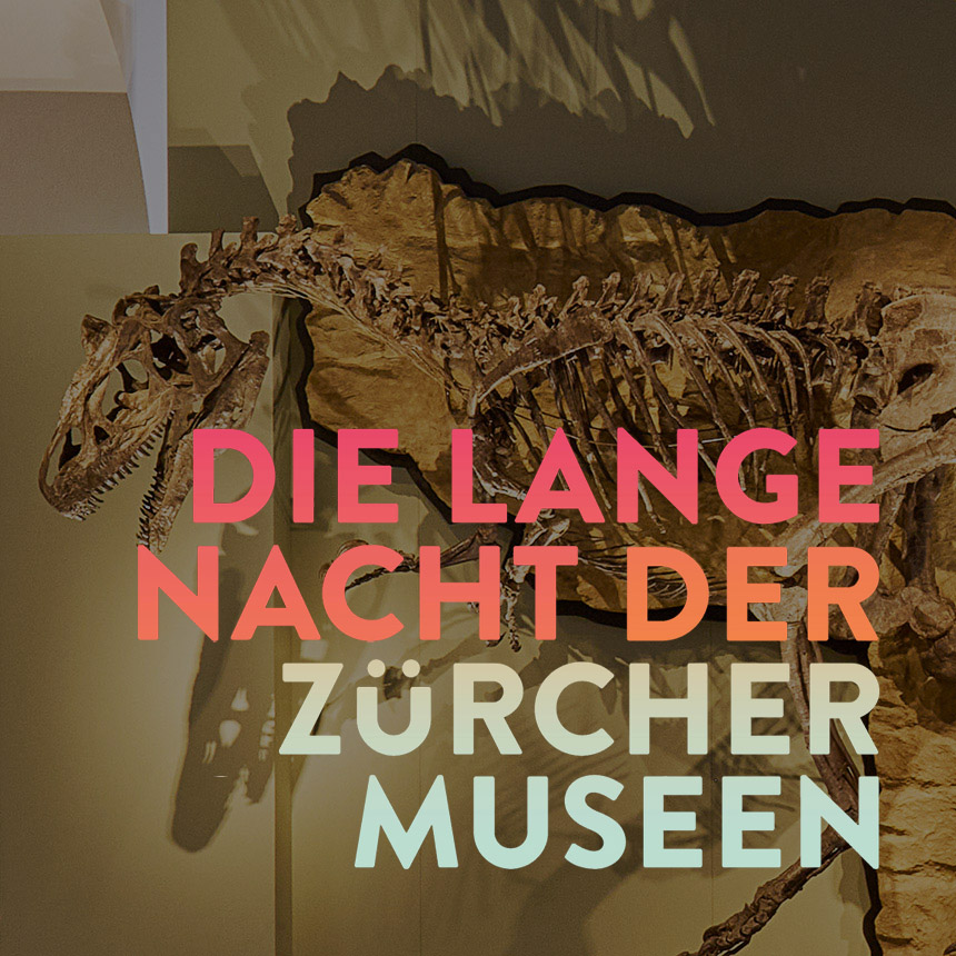 Dinosaurier-Skelett mit "Lange-Nacht-Visual"
