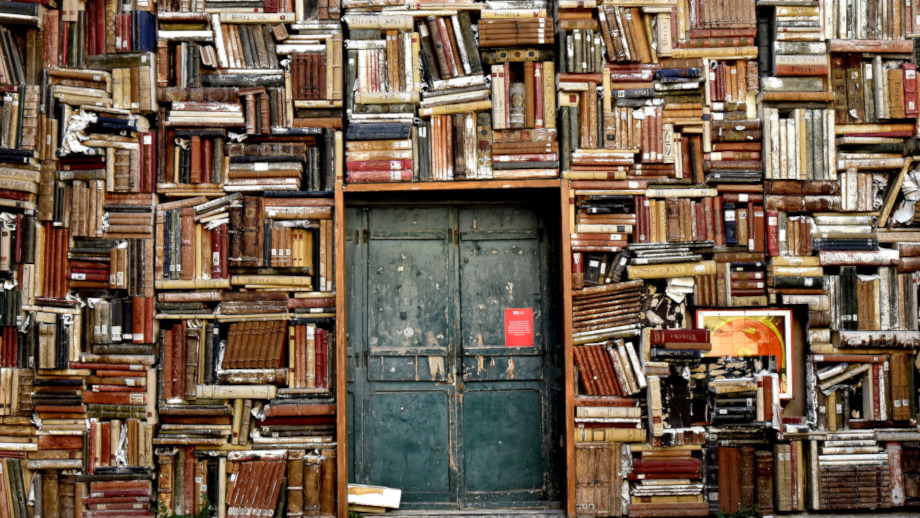 Grafik Türe in Bücherwand