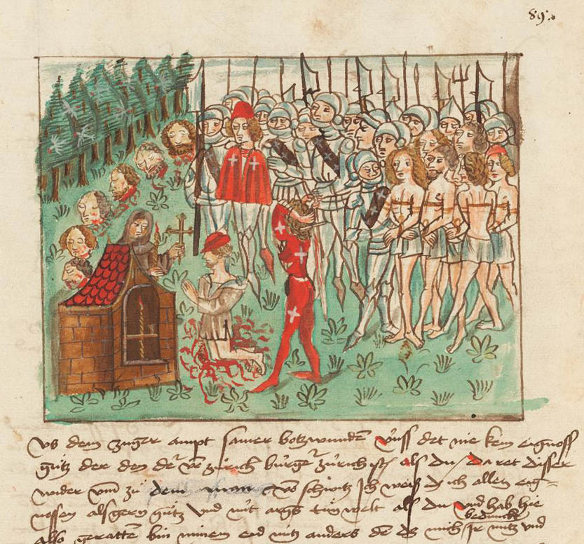 Dieselbe Szene aus der Chronik von Gerold Edlibach (1454–1530) u.a., Chronik nach 1485/86.